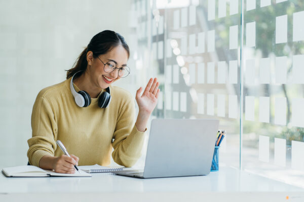 candidate interviewing on a laptop for a seasonal employee role