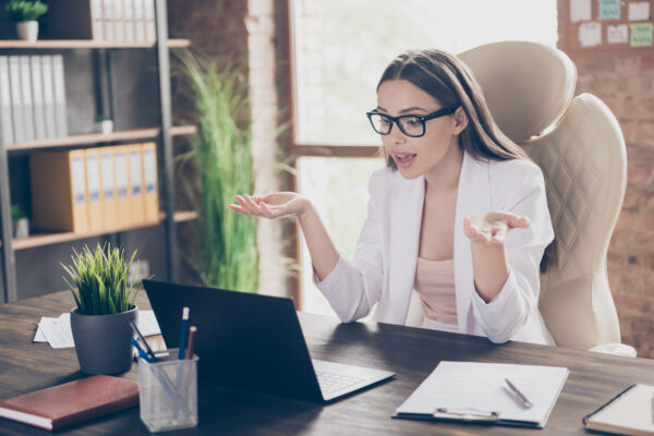Candidate in interrupted hiring process job interview video on a laptop computer